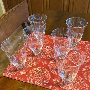 Set of six exquisite etched crystal glasses
